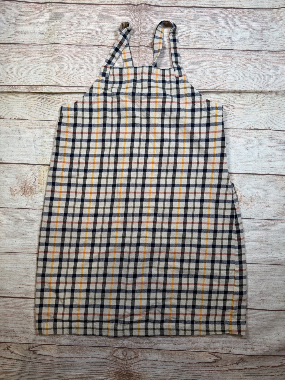 Academia Preppy Plaid‎ Sleeveless Square-Neck Dress in Cream, Navy & Yellow